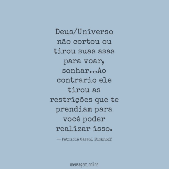 Deus/Universo não cortou ou tirou suas asas para voar