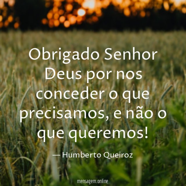 Obrigado Senhor Deus por nos conceder o que precisamos