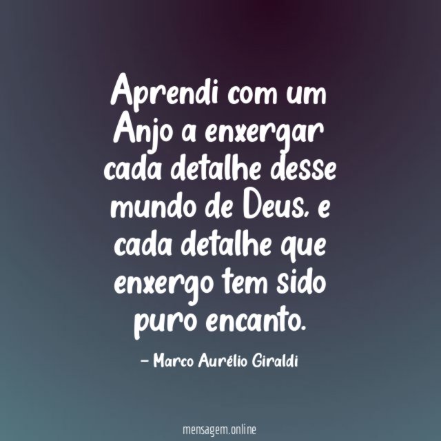 Aprendi com um Anjo a enxergar cada detalhe desse mundo de Deus