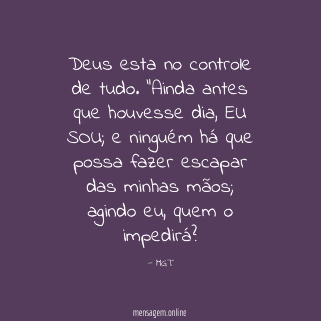 Deus esta no controle de tudo