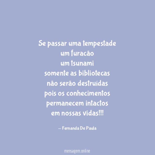 se passar uma tempestade um furacão um tsunami somente as bibliotecas não