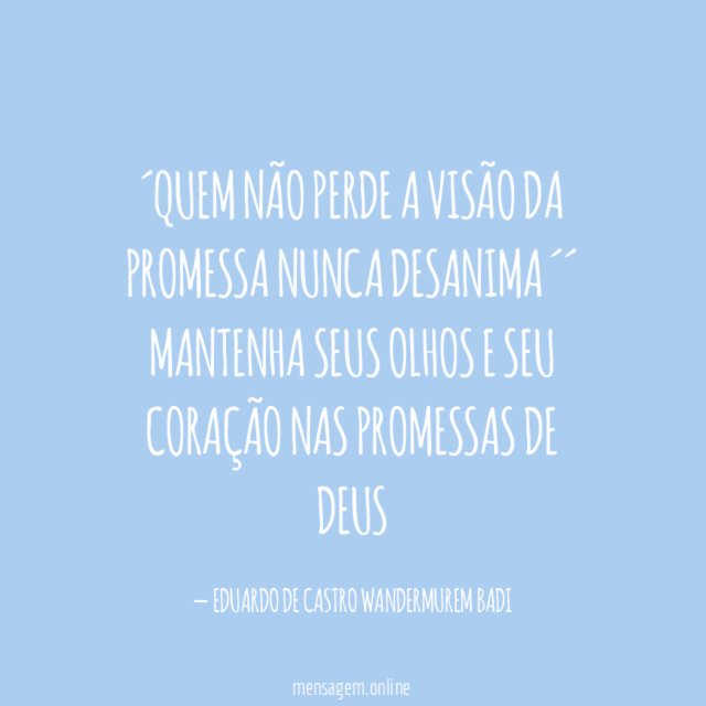 ´QUEM NÃO PERDE A VISÃO DA PROMESSA NUNCA