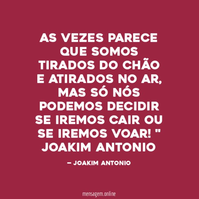 "AS VEZES PARECE QUE SOMOS TIRADOS DO CHÃO E ATIRADOS NO AR, MAS SÓ NÓS PODEMOS DECIDIR SE IREMOS CAIR OU SE IREMOS VOAR!"
