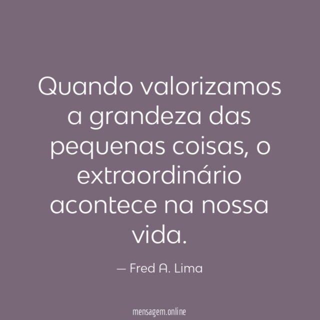 Quando valorizamos a grandeza das pequenas coisas