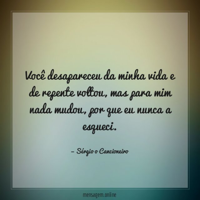 Você desapareceu da minha vida e de repente voltou