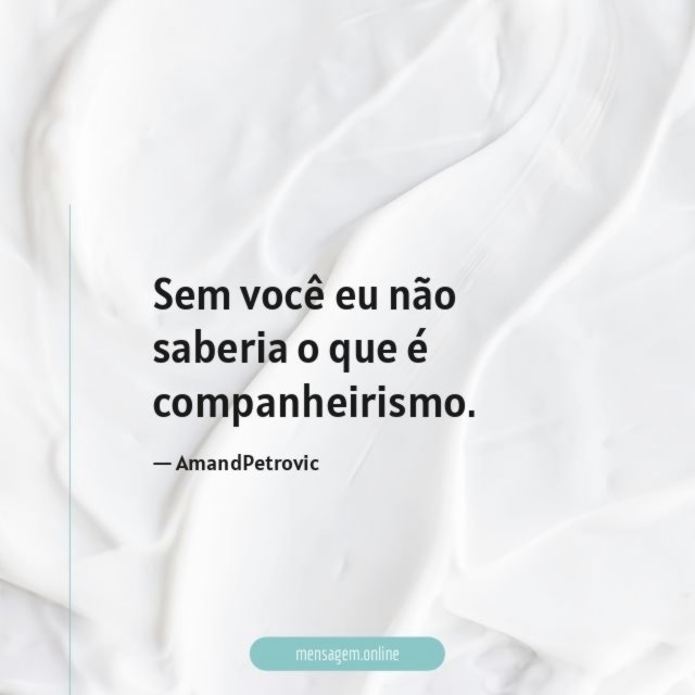 Sem você eu não saberia o que é companheirismo
