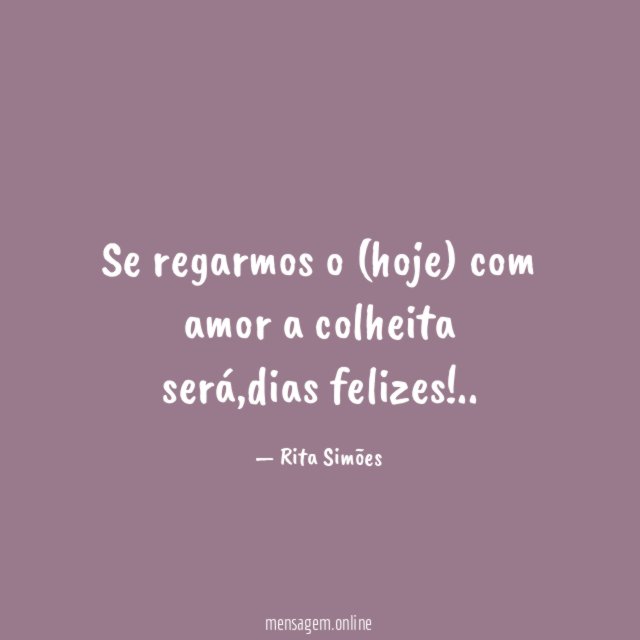 Se regarmos o (hoje) com amor a colheita será
