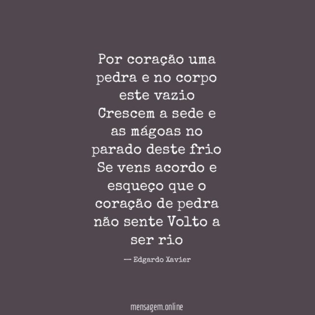 Por coração uma pedra
e no corpo este vazio
Crescem a sede
e as mágoas
no parado deste frio