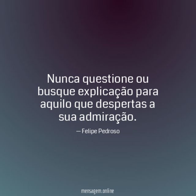 Nunca questione ou busque explicação para aquilo que