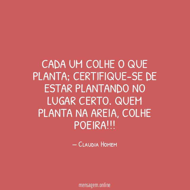 CADA UM COLHE O QUE PLANTA