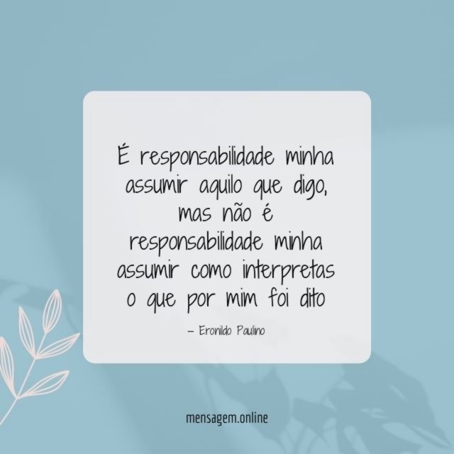É responsabilidade minha assumir aquilo que digo
