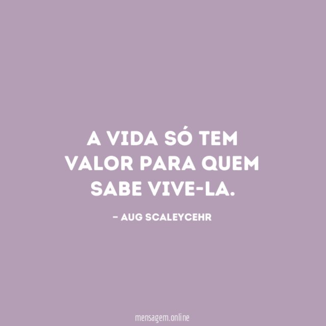 A Vida só tem valor para quem sabe vive-la