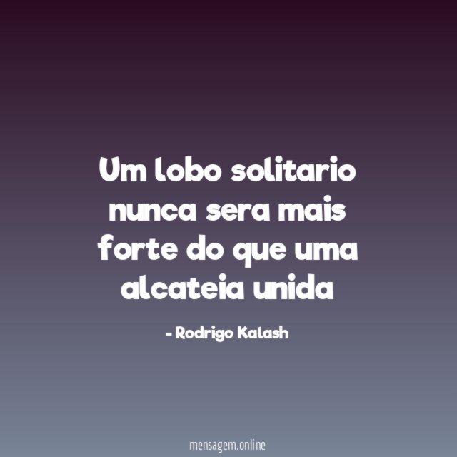 Um lobo solitario nunca sera mais forte do que uma alcateia unida