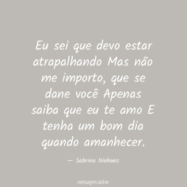 Eu sei que devo estar atrapalhando Mas não me importo