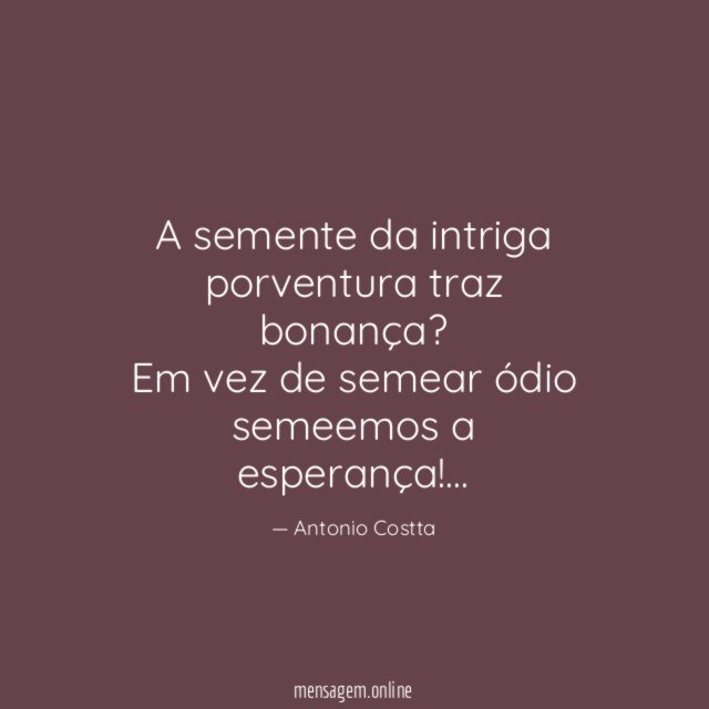 A semente da intriga porventura traz bonança