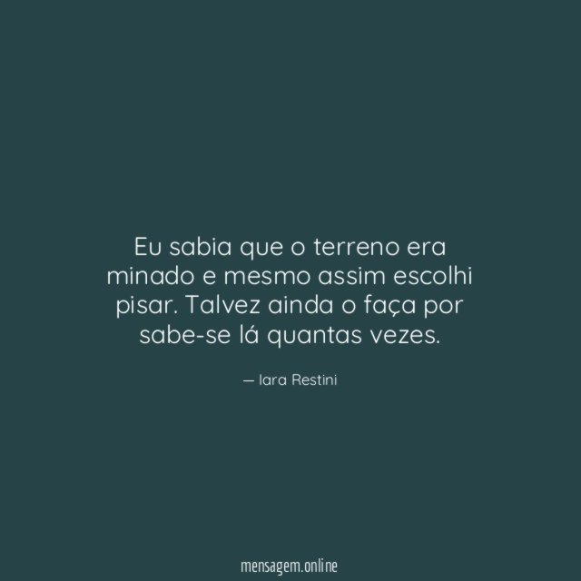 Eu sabia que o terreno era minado e mesmo assim escolhi pisar