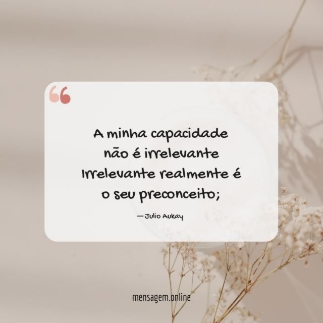 A minha capacidade não é irrelevante Irrelevante realmente é o seu preconceito