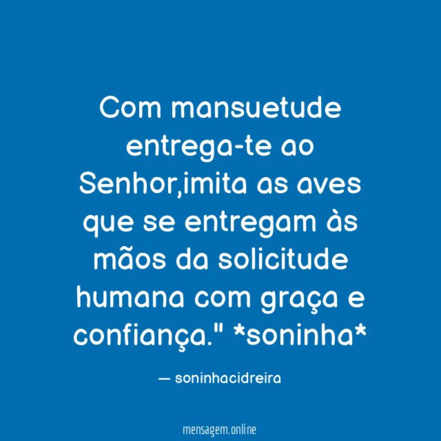 "Com mansuetude entrega-te ao Senhor,imita as aves que se entregam às mãos da solicitude humana com graça e confiança."