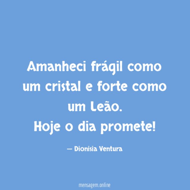 Amanheci frágil como um cristal e forte como um Leão