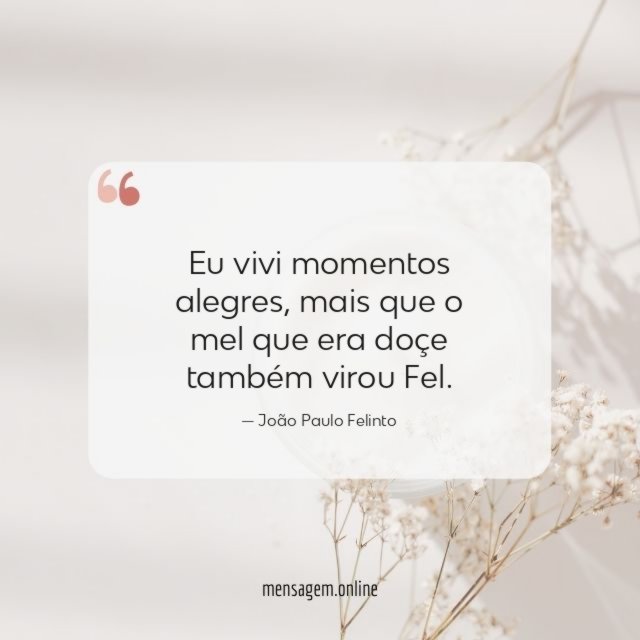 Eu vivi momentos alegres, mais que o mel que era doçe também virou Fel.