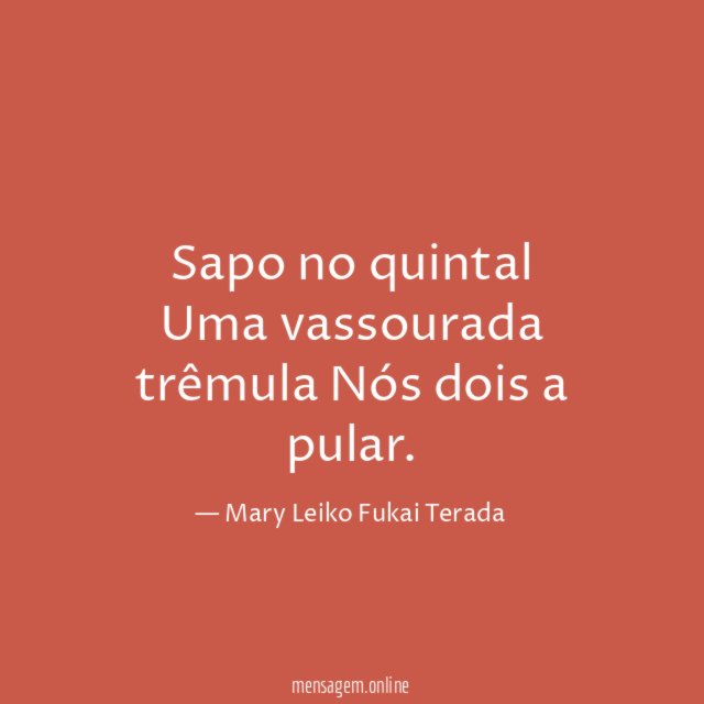 Sapo no quintal Uma vassourada trêmula Nós dois a pular