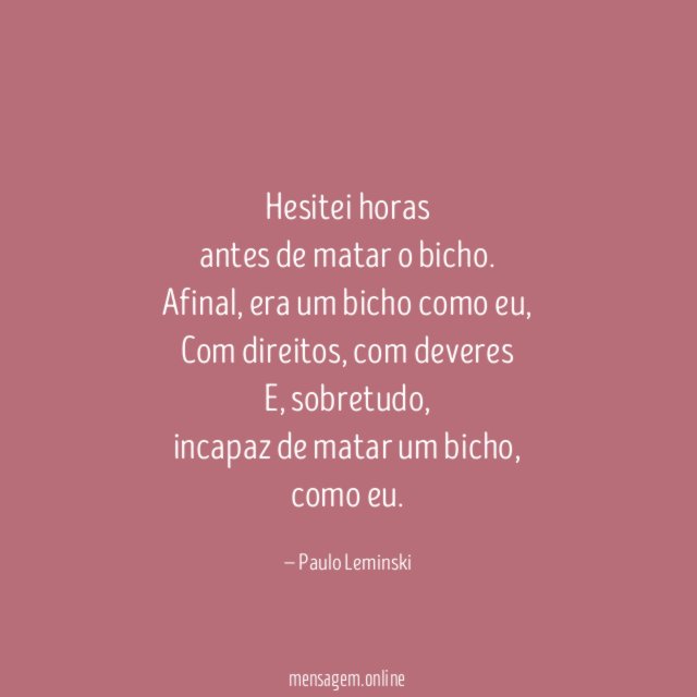 Hesitei horas antes de matar o bicho