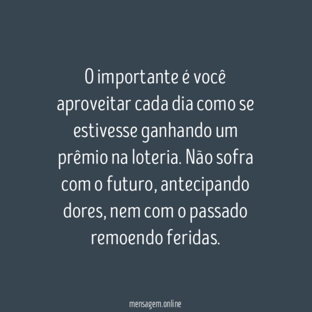O importante é você aproveitar cada dia como