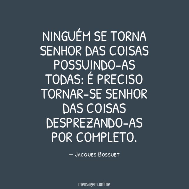 Ninguém se torna senhor das coisas possuindo-as todas