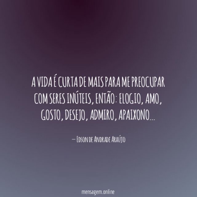 A vida é curta de mais para me preocupar com seres inúteis