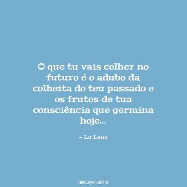 O que tu vais colher no futuro é