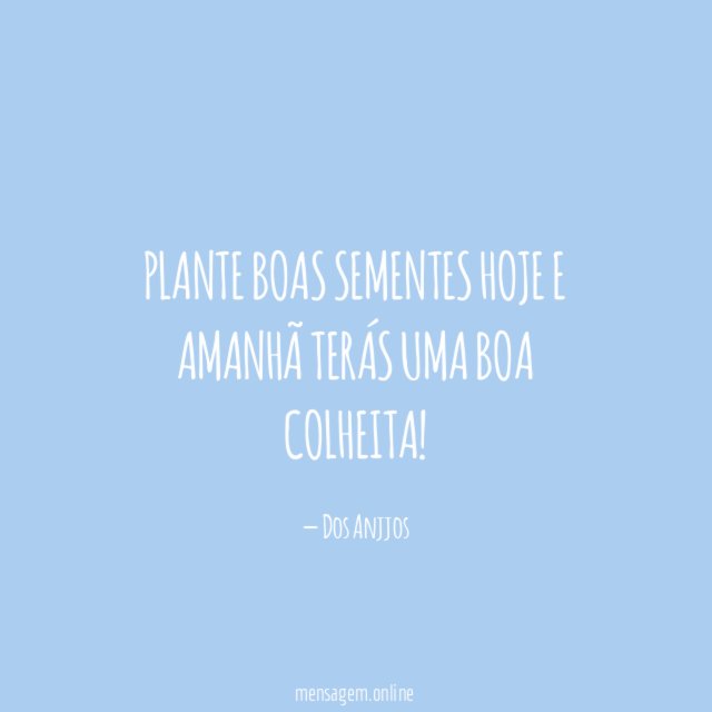 Plante boas sementes hoje e amanhã terás uma boa colheita