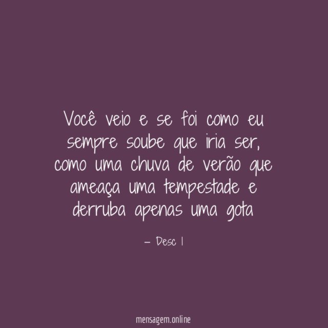 Você veio e se foi como eu sempre soube que iria ser