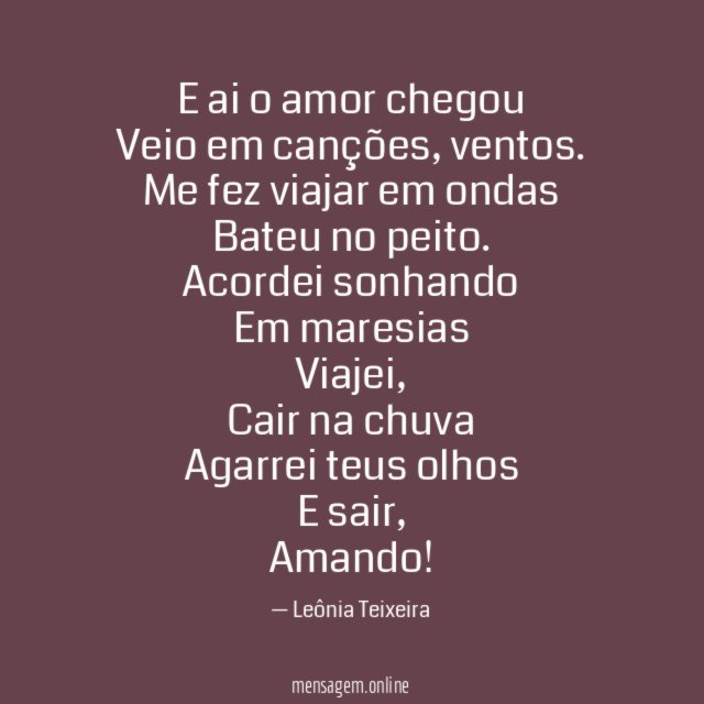 E ai o amor chegou Veio em canções