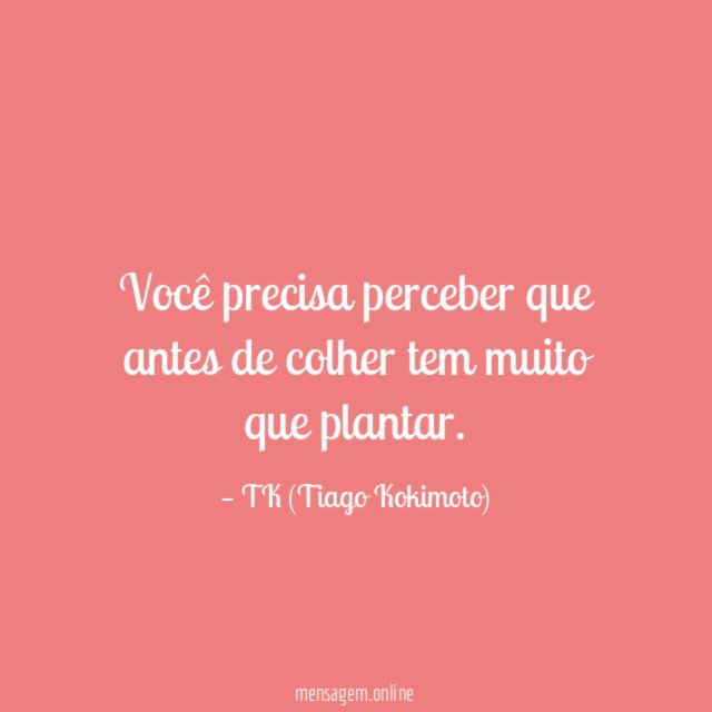 Você precisa perceber que antes de colher tem muito que plantar