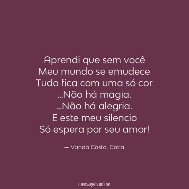 Aprendi que sem você Meu mundo se emudece Tudo fica
