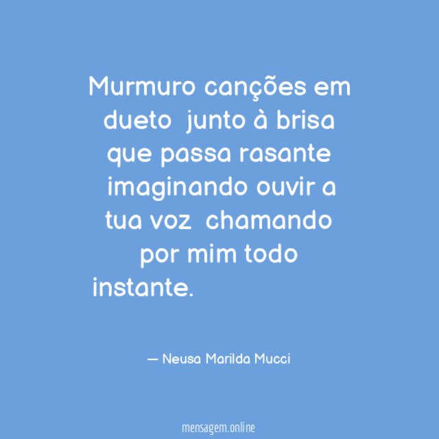 Murmuro canções em dueto
junto à brisa que passa rasante
imaginando ouvir a tua voz
chamando por mim todo instante.