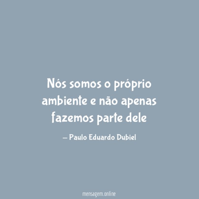 Nós somos o próprio ambiente e não apenas