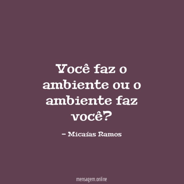 Você faz o ambiente ou o ambiente faz você