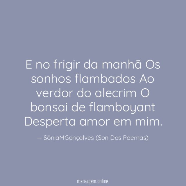 E no frigir da manhã Os sonhos flambados Ao verdor