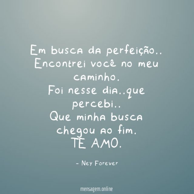 Em busca da perfeição..
Encontrei você no meu caminho.