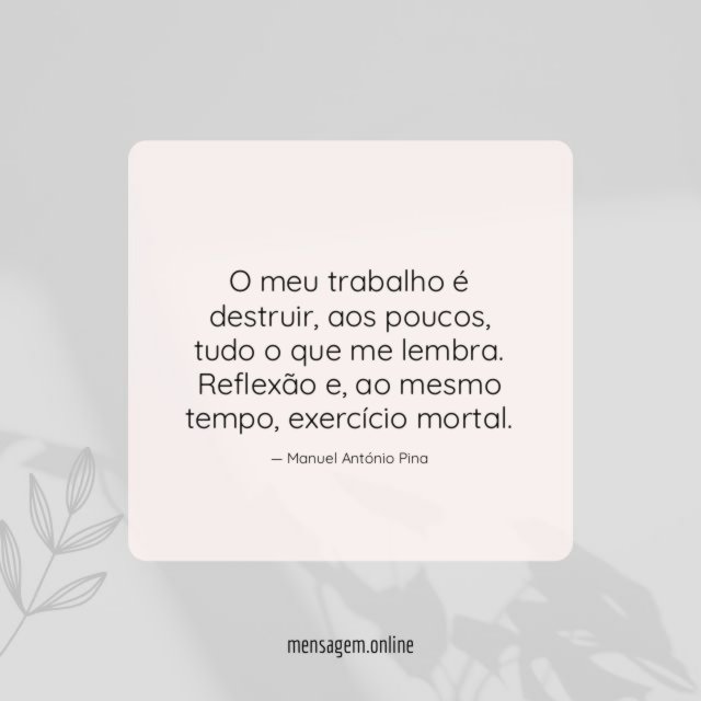 O meu trabalho é destruir