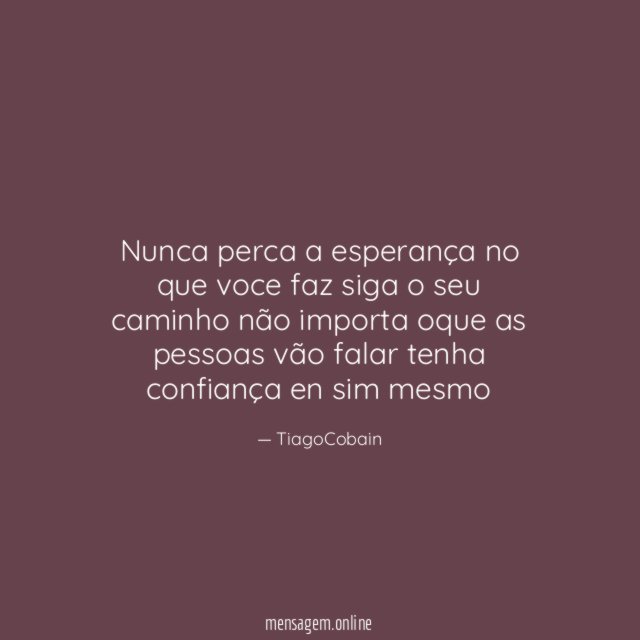 Nunca perca a esperança no que voce faz