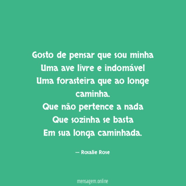 Gosto de pensar que sou minha
Uma ave livre e indomável
Uma forasteira que ao longe caminha.