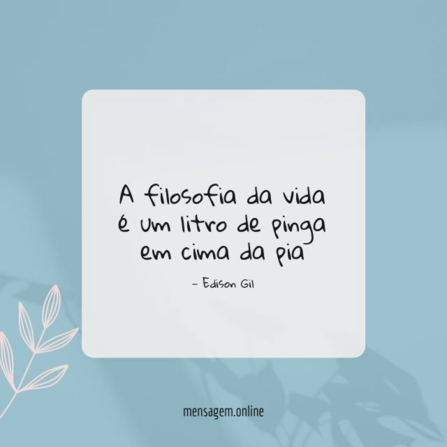 A filosofia da vida é um litro de pinga em cima da pia"