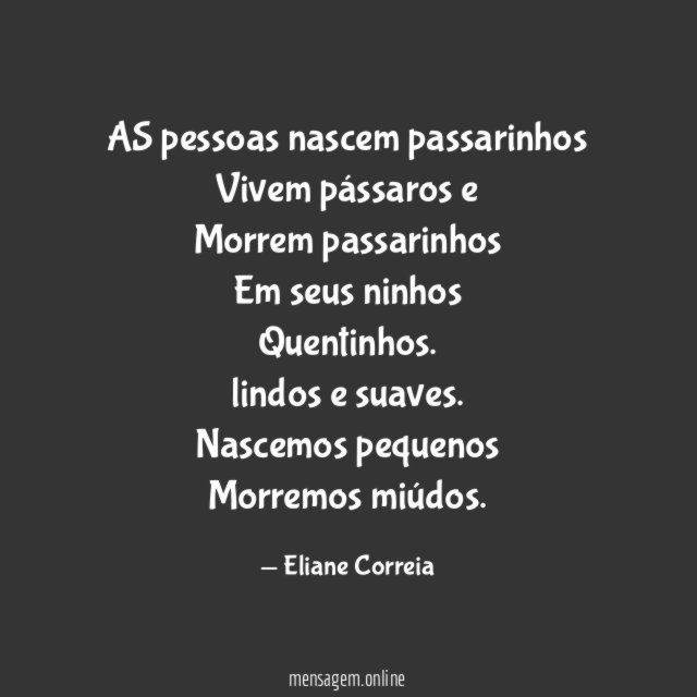 AS pessoas nascem passarinhos Vivem pássaros e Morrem passarinhos Em seus