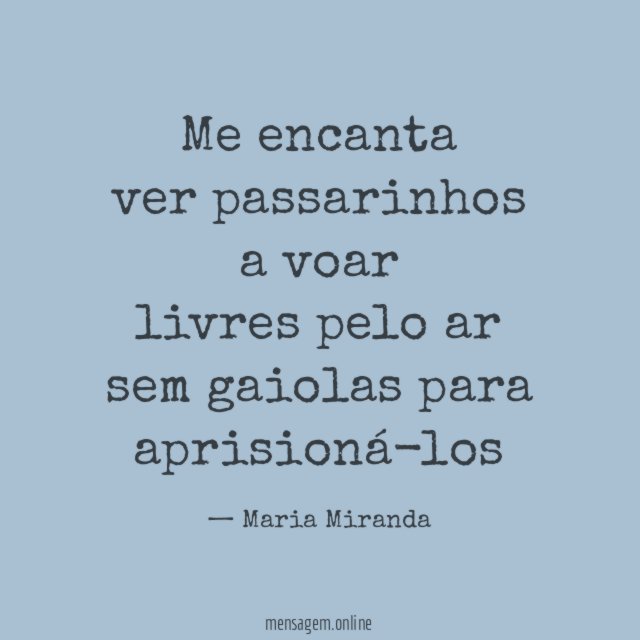 Me encanta ver passarinhos a voar livres pelo ar sem gaiolas