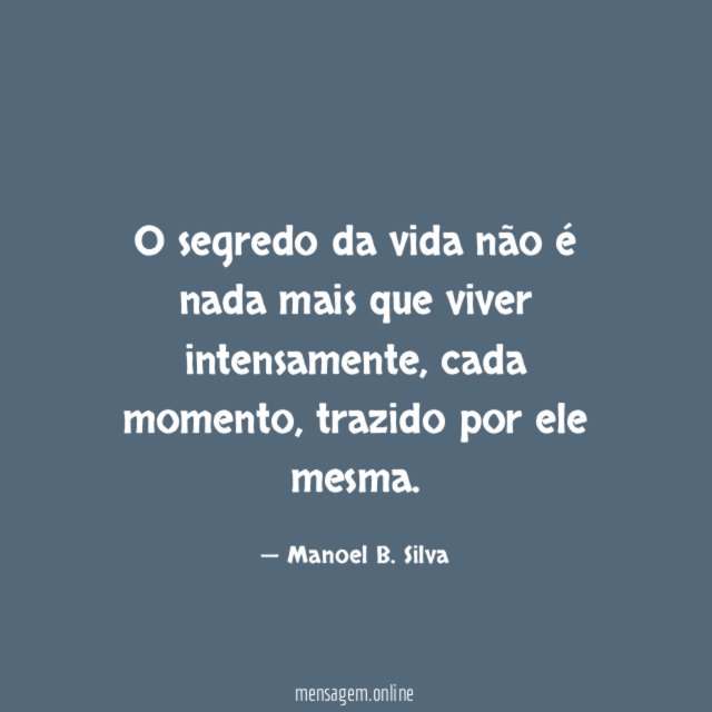 O segredo da vida não é nada mais que viver intensamente