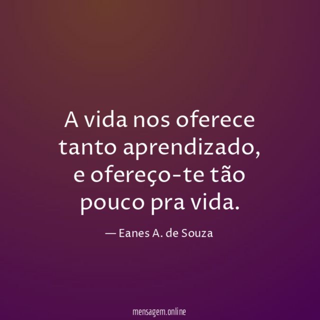 A vida nos oferece tanto aprendizado
