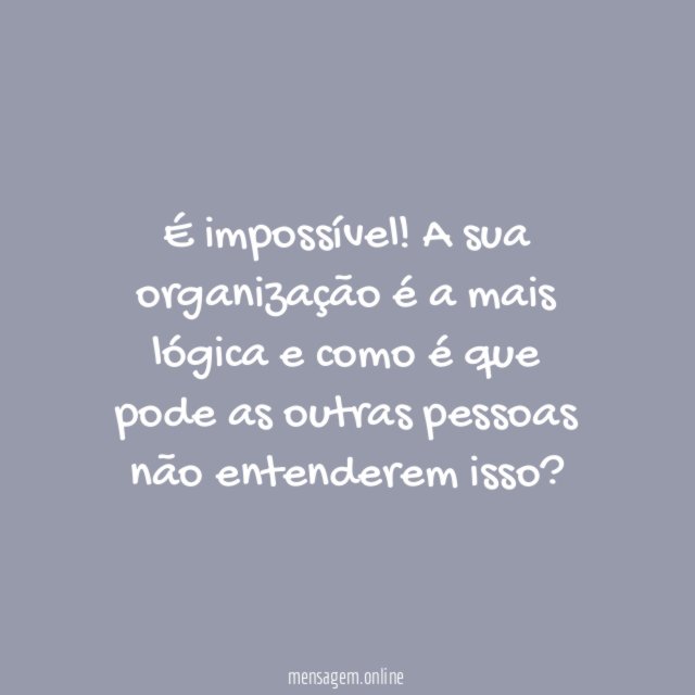 Ninguém tem uma forma de organizar que seja melhor que a su