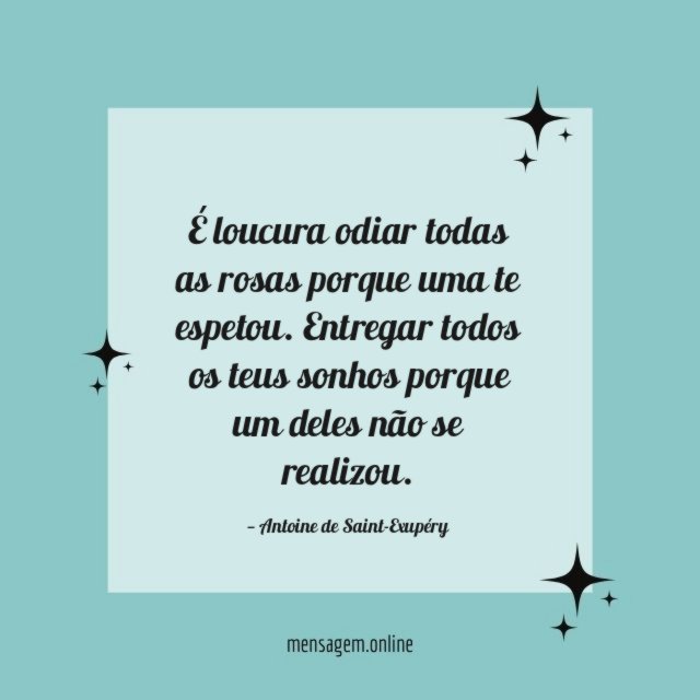 É loucura odiar todas as rosas porque uma te espetou